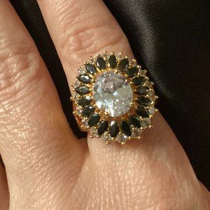 Gold-Tone Black Onyx & Clear Crystal Ring 6
